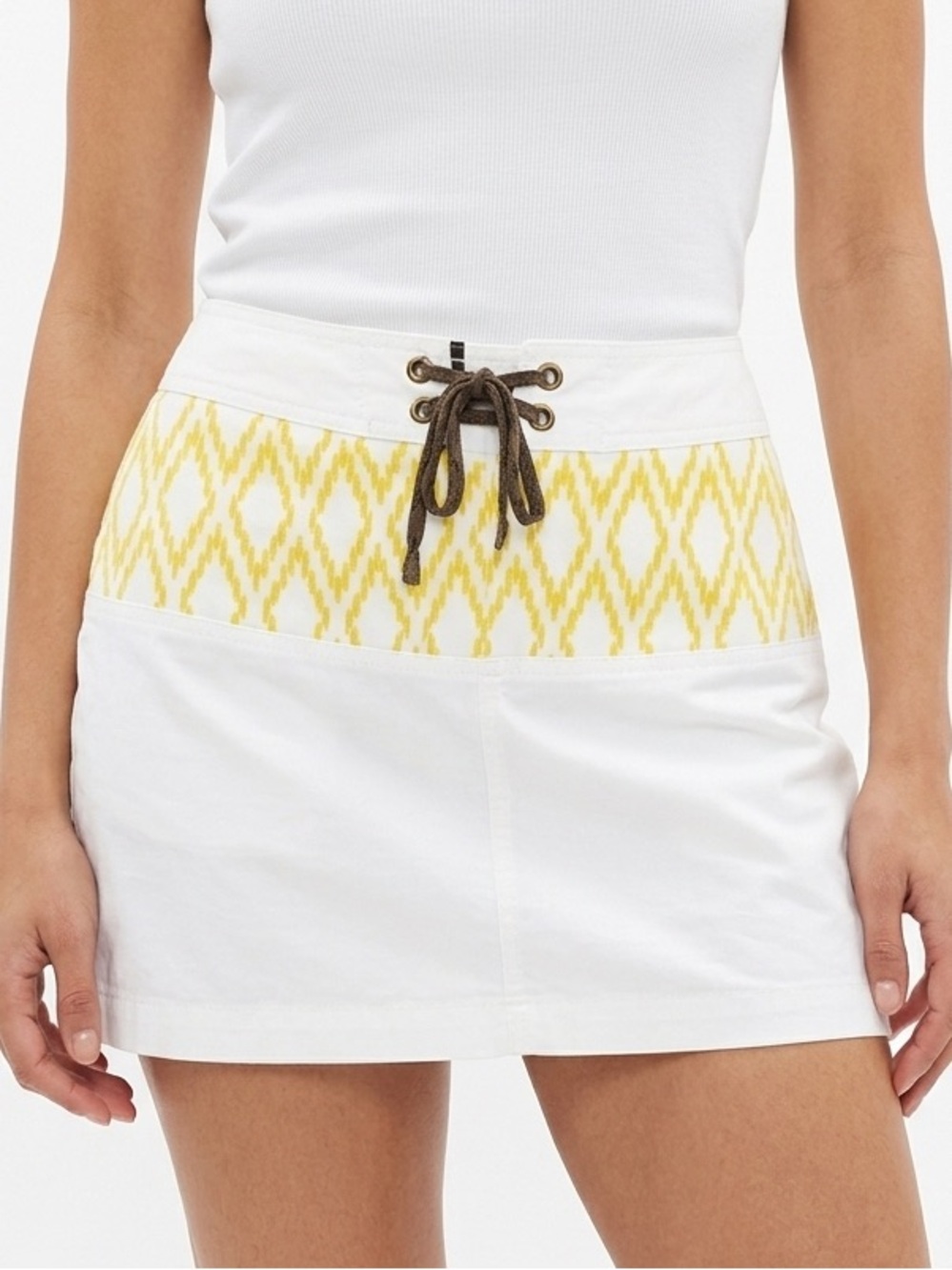 PATAGONIA | Mini Board Skirt White & Yellow Lace Up Front Women’s Size 8